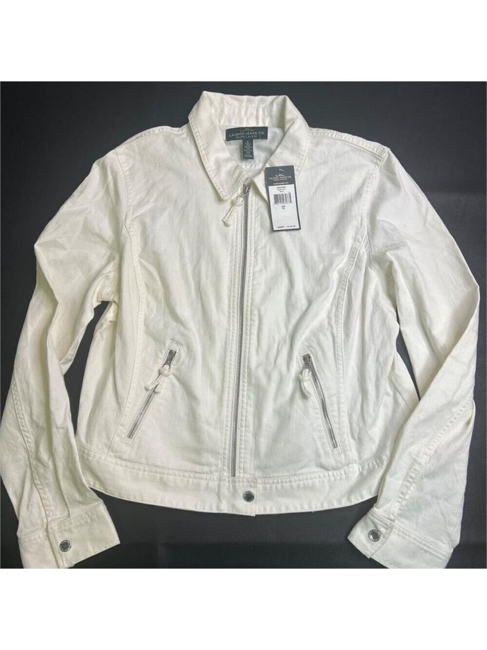 ✨LRL Lauren Jeans Co. Ralph Lauren White Denim Zip Front Jacket XL NWT